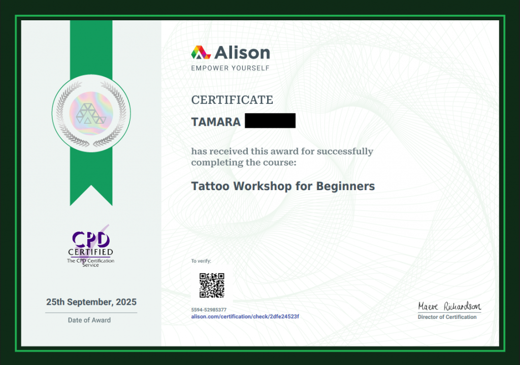 Tattoo Workshop for Beginners Zertifikat